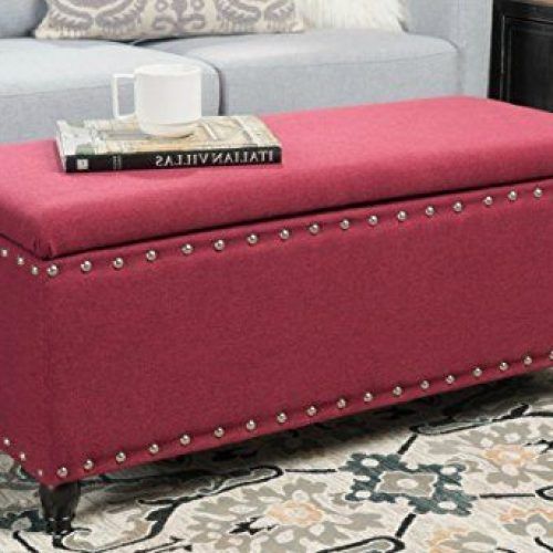 Red Fabric Square Storage Ottomans With Pillows (Photo 8 of 20)