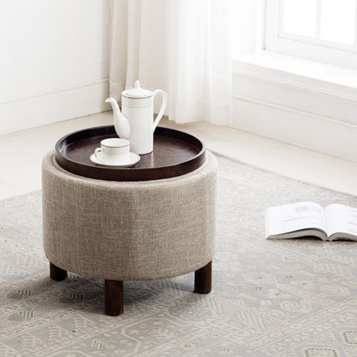 Beige And White Tall Cylinder Pouf Ottomans (Photo 2 of 20)