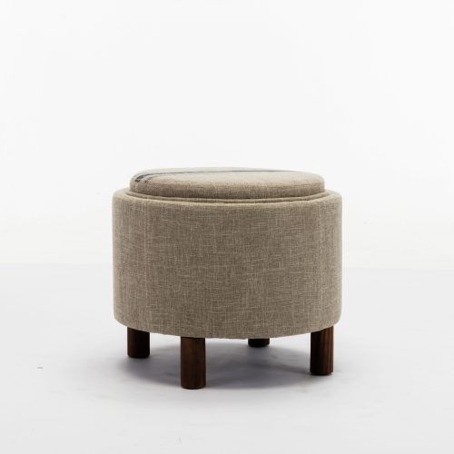 Beige And White Tall Cylinder Pouf Ottomans (Photo 14 of 20)