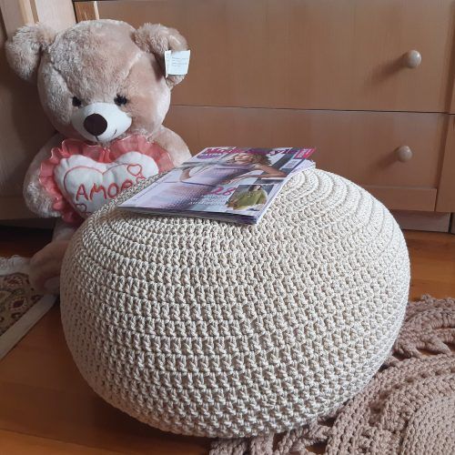 Cream Cotton Knitted Pouf Ottomans (Photo 11 of 20)
