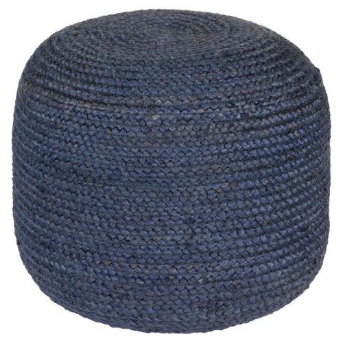 Dark Blue And Navy Cotton Pouf Ottomans (Photo 20 of 20)