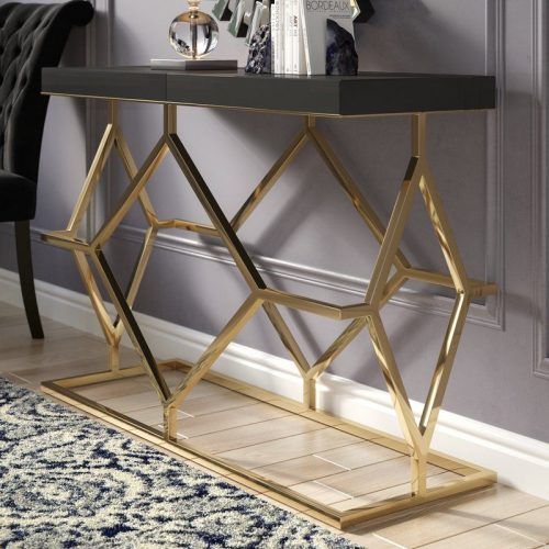 Walnut And Gold Rectangular Console Tables (Photo 5 of 20)