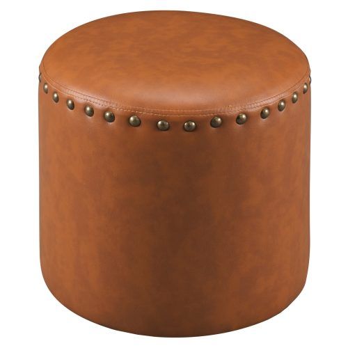 Brown Leather Hide Round Ottomans (Photo 4 of 20)