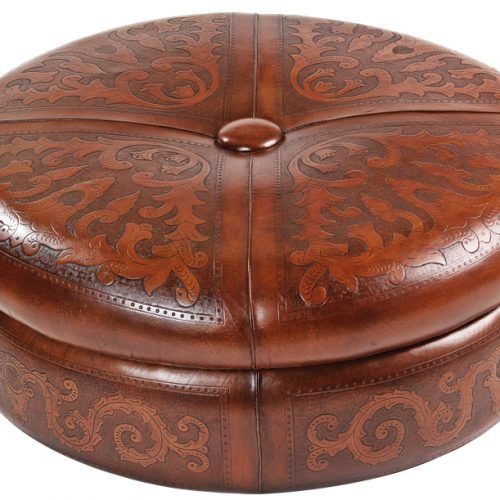 Brown Leather Hide Round Ottomans (Photo 11 of 20)