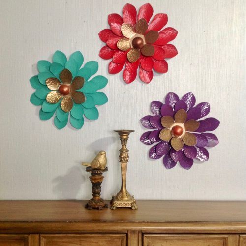 Metal Flower Wall Decor (Set Of 3) (Photo 18 of 20)
