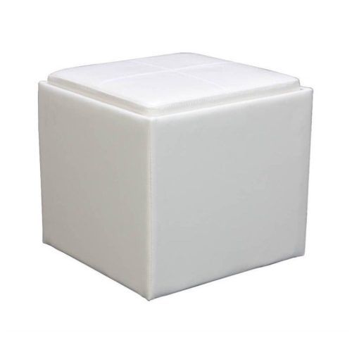 Small White Hide Leather Ottomans (Photo 13 of 20)