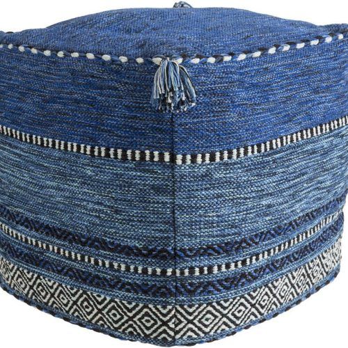 Dark Blue And Navy Cotton Pouf Ottomans (Photo 17 of 20)