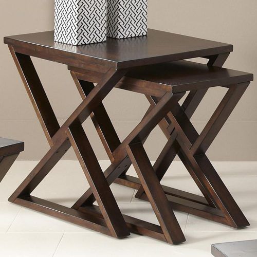 Pecan Brown Triangular Console Tables (Photo 14 of 20)