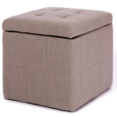 Beige And Light Gray Fabric Pouf Ottomans (Photo 12 of 20)