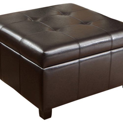 Espresso Leather And Tan Canvas Pouf Ottomans (Photo 11 of 20)