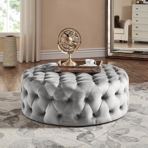 Light Gray Tufted Round Wood Ottomans With Storage (Photo 18 of 20)
