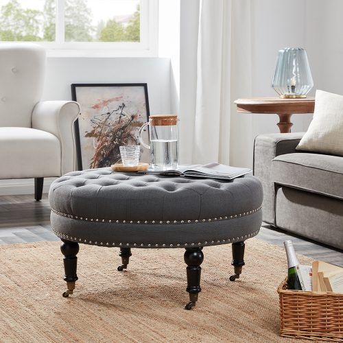 Round Gray Faux Leather Ottomans With Pull Tab (Photo 16 of 19)