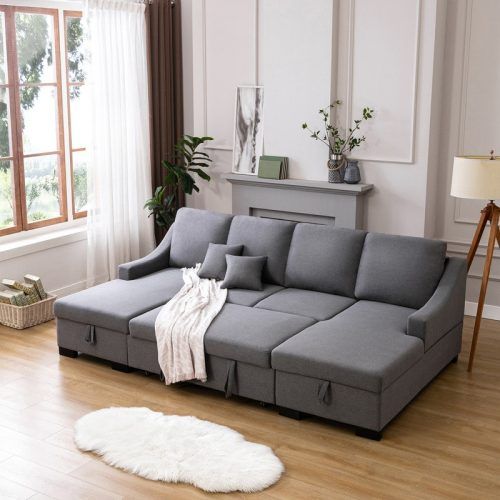 U-Shaped Sectional Sofa With Pull-Out Bed (Photo 8 of 20)