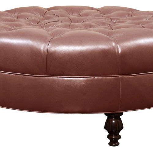 Brown And Ivory Leather Hide Round Ottomans (Photo 3 of 20)