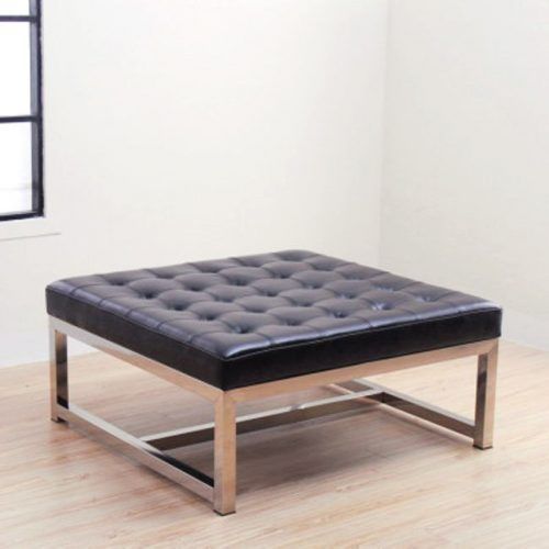 Black Leather And Bronze Steel Tufted Ottomans (Photo 16 of 20)