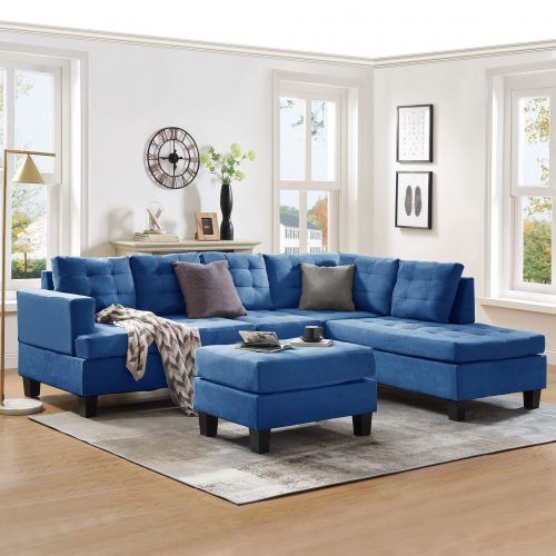 Blue Fabric Lounge Chair And Ottomans Set (Photo 6 of 20)
