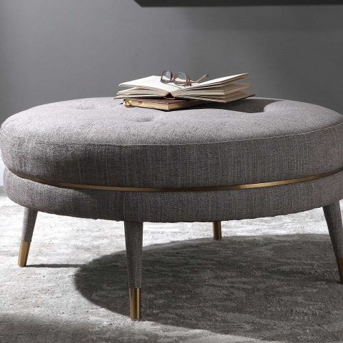 Gray Fabric Round Modern Ottomans With Rope Trim (Photo 2 of 20)