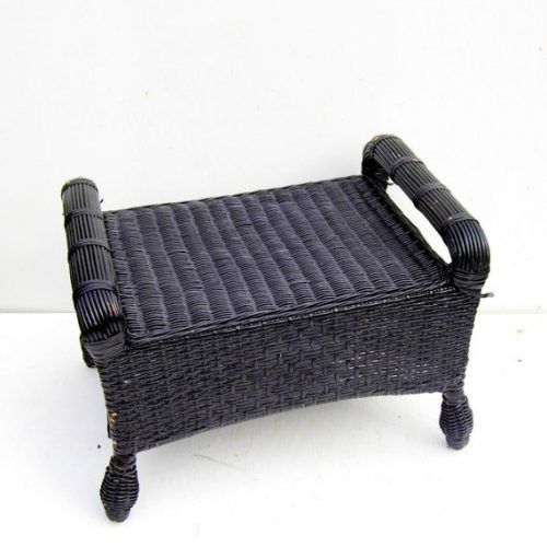 Black And Off-White Rattan Ottomans (Photo 11 of 19)