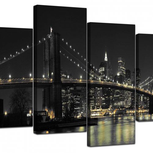 New York Skyline Canvas Black And White Wall Art (Photo 7 of 20)