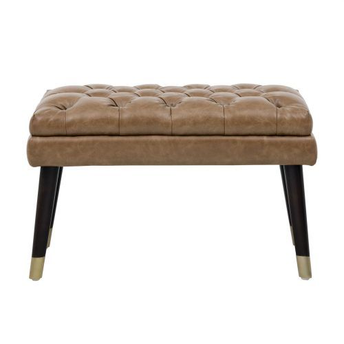 Caramel Leather And Bronze Steel Tufted Square Ottomans (Photo 13 of 20)