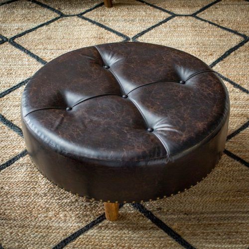 Brown Leather Tan Canvas Pouf Ottomans (Photo 19 of 20)