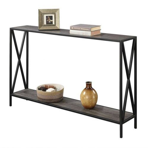 Gray Wood Black Steel Console Tables (Photo 16 of 20)
