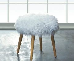 20 Collection of White Faux Fur and Gold Metal Ottomans