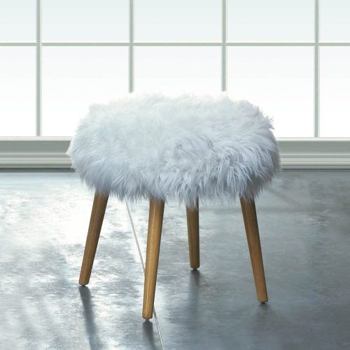 White Faux Fur And Gold Metal Ottomans (Photo 1 of 20)