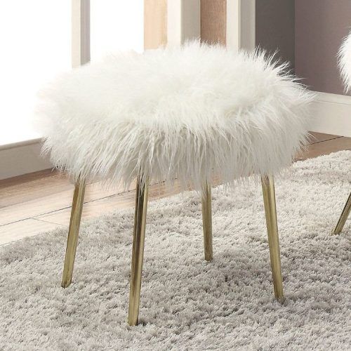 White Faux Fur And Gold Metal Ottomans (Photo 14 of 20)