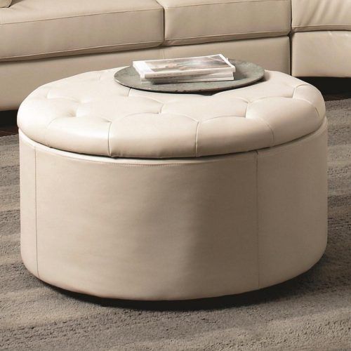 Small White Hide Leather Ottomans (Photo 15 of 20)