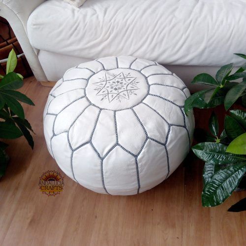 White And Light Gray Cylinder Pouf Ottomans (Photo 6 of 20)