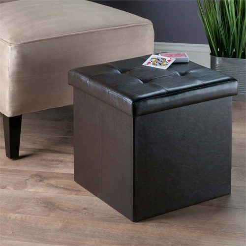Black Faux Leather Cube Ottomans (Photo 5 of 20)