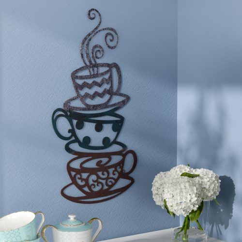 Decorative Three Stacked Coffee Tea Cups Iron Widget Wall Decor (Photo 1 of 20)